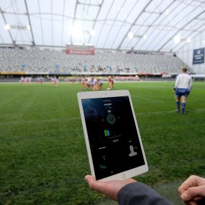 DUNEDIN, NEW ZEALAND - MAY 29: Prevent Biometrics software is viewed during the Women's Rugby Day Head Impact Study Programme at Forsyth Barr Stadium on May 29, 2021 in Dunedin, New Zealand. (Photo by Joe Allison/World Rugby via Getty Images)