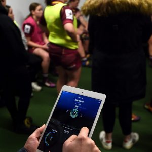 DUNEDIN, NEW ZEALAND - MAY 29: Prevent Biometrics software is viewed during the Women's Rugby Day Head Impact Study Programme at Forsyth Barr Stadium on May 29, 2021 in Dunedin, New Zealand. (Photo by Joe Allison/World Rugby via Getty Images)